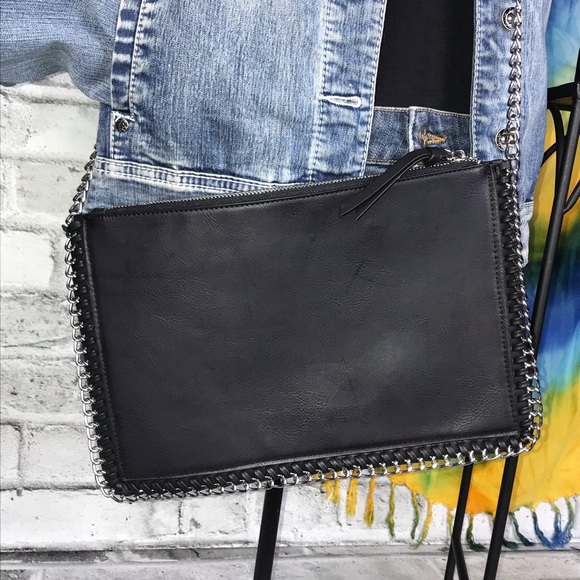 Harlow Black Boho Biker Chic Embroidered Crossbody Shoulder Clutch Bag - Picture 6 of 9